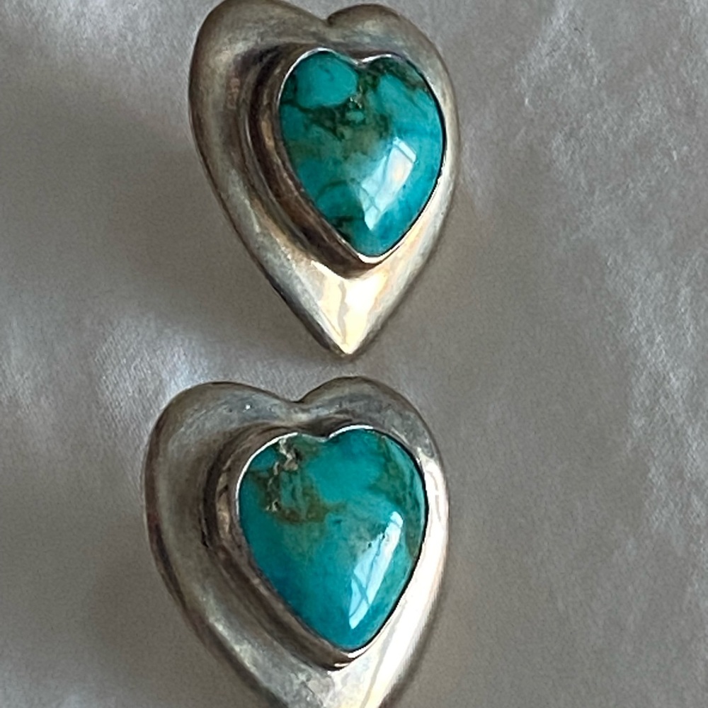 Solid Sterling Silver & Turquoise Post Earrings - image 5